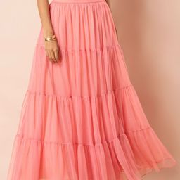 INDYA Women Pink Solid Tiered Maxi Skirt-53