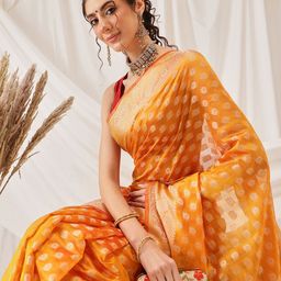 DIVASTRI Floral Zari Organza Banarasi Saree-27