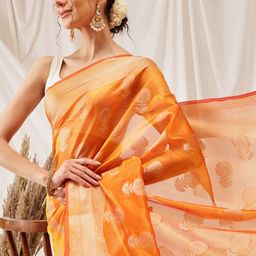 DIVASTRI Floral Zari Organza Banarasi Saree-20
