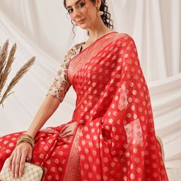 DIVASTRI Floral Zari Organza Banarasi Saree-picture-29