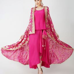 KOVET Self Design Round Neck Top & Skirt With Shrug Co-Ords-picture-21