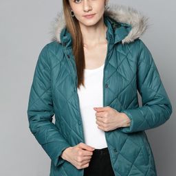 Chemistry Women Teal Blue Longline Parka Jacket-image-30