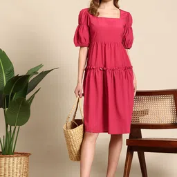 Mast & Harbour Puff Sleeve A-Line Dress-picture-5