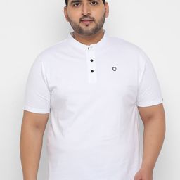 Urbano Plus Men White Solid Mandarin Collar Pure Cotton T-shirt-image-58