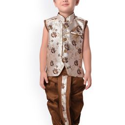 Jeetethnics Boys Silver-Toned & Brown Woven Design Kurti with Dhoti Pants-57