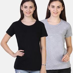 Fleximaa Women Black & Grey Set Of 2 Cotton T-shirt-image-43
