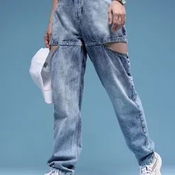 HERE&NOW Women Barrel Fit Mid-Rise Heavy Fade Pure Cotton Jeans-picture-20
