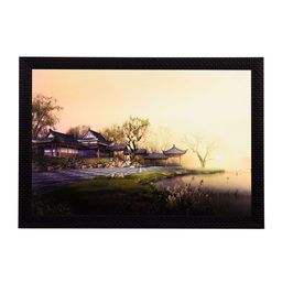eCraftIndia Multicoloured Wood House Satin Matt Texture Framed Artwork-image-8