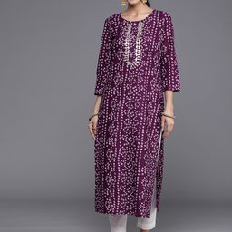 Varanga Women Purple & White Bandhani Printed Kurta-48