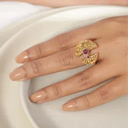 Tarinika Gold-Plated CZ Studded Finger Ring-12