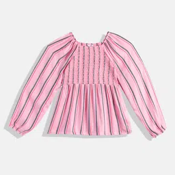 U.S. Polo Assn. Kids Girls Striped Square Neck Bishop Sleeves Smocked Fit & Flare Dress-picture-43