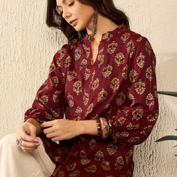 AHIKA Women Floral Print Mandarin Collar Top-image-14