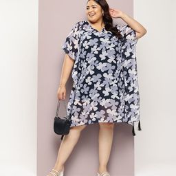 Qurvii+ Plus Size Floral Print Flared Sleeves Georgette Kaftan Dress-image-45