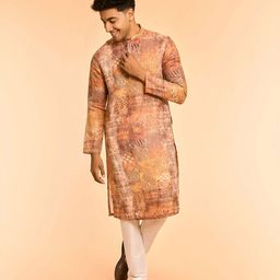 Diwas by Manyavar Ethnic Motifs Printed Mandarin Collar Cotton Straight Kurta-image-99