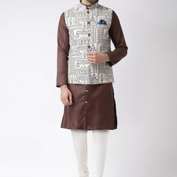 KISAH Men Brown & White Printed Kurta with Churidar-picture-11