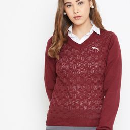 JUMP USA Women Red Self Design Acrylic Pullover Sweater-image-97