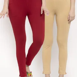 TAG 7 Women Pack Of 2 Solid Ankle-Length Leggings-image-73