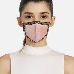 Anekaant Women Pink 3-Ply Solid Fabric Fashion Mask-47