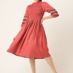 MISRI Smocked Puff Sleeve A-Line Midi Dress-image-74