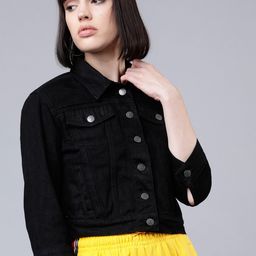 Tokyo Talkies Women Black Solid Denim Jacket-42