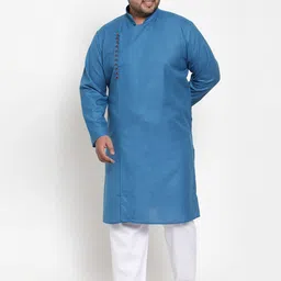 plusS Men Blue & White Solid Kurta with Pyjamas-picture-10