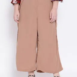 Oxolloxo Women Beige Solid Flared Palazzos-image-70