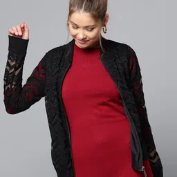 Marie Claire Women Black Lace Bomber Jacket-image-62