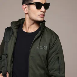 The Roadster Lifestyle Co. Typography Print Detail Mock Collar Bomber Jacket-image-94