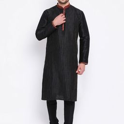 Sanwara Men Black Striped Kurta with Churidar-image-56