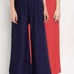 TAG 7 Women Coral & Navy Blue Solid Wide Leg Palazzos-image-60