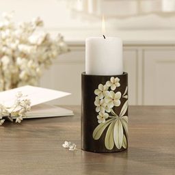 ellementry Brown Frangipani Wooden Candle Holder-51
