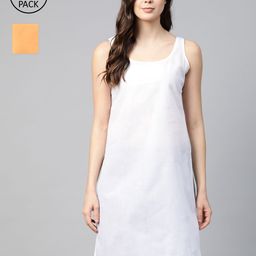 ADA Women White and Orange Pack of 2 Cotton Solid Handloom Slips-picture-8