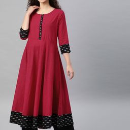 YASH GALLERY Women Pink Solid A-Line Kurta-picture-29