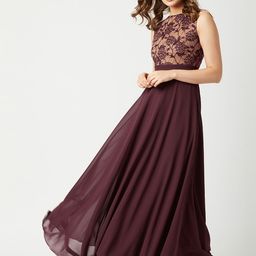 Miss Chase Burgundy Lace Insert Maxi Dress-22