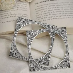 Anouk Women Set Of 2 Silver-Toned Oxidized Square Shaped Bangles-47