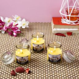 HOSLEY Set of 3 Yellow Lemon Bar Fragranced Wax Jar Candles-1