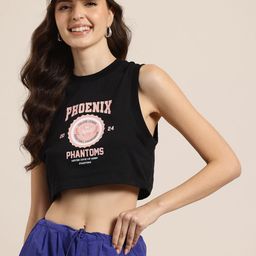 HERE&NOW Printed Pure Cotton Crop T-shirt-image-60