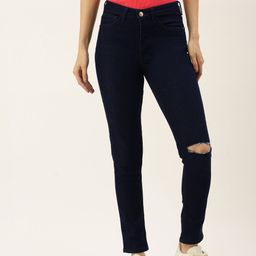 FOREVER 21 Women Navy Blue Slash Knee Jeans-image-76