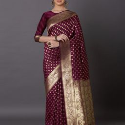 Mitera Magenta & Gold-Toned Silk Blend Woven Design Kanjeevaram Saree-4