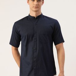 JAPS Men Navy Blue Cotton Linen Solid Classic Fit Casual Shirt-picture-42