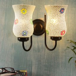 Devansh White & Blue Mosaic Pattern Glass Wallchiere Lamp-picture-1