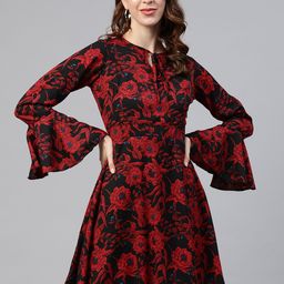 plusS Women Black Floral Printed A-Line Dress-image-89