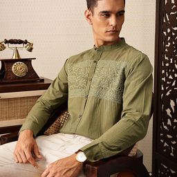 House of Pataudi Embroidered Pure Cotton Jashn Shirt-image-15