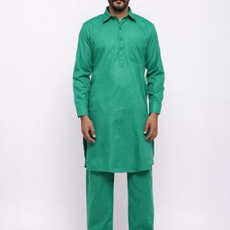 Nation Polo Club Men Green Solid Kurta with Pyjamas-image-68