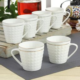 CLAY CRAFT White & Gold-TonedSolid Ceramic Cups Set-24