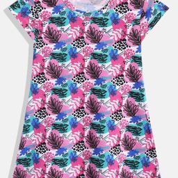 Eteenz Girls Tropical Printed Cap Sleeves Pure Cotton A-Line Dress-image-96