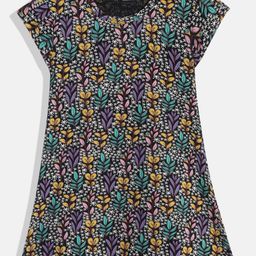 Eteenz Girls Floral Printed Cap Sleeves Pure Cotton A-Line Dress-picture-38