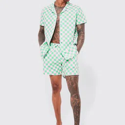 boohooMAN Checkerboard Shirt And Shorts Swim Set-image-8