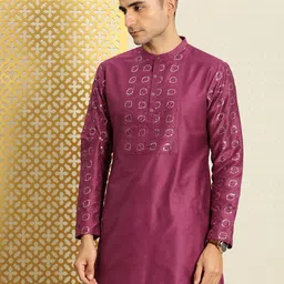 House of Pataudi Jashn Ethnic Motifs Yoke Design Sequinned Kurta-image-6