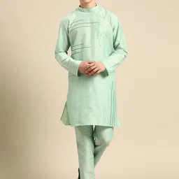 Anouk Men Green Embroidered Kurta with Trousers-11